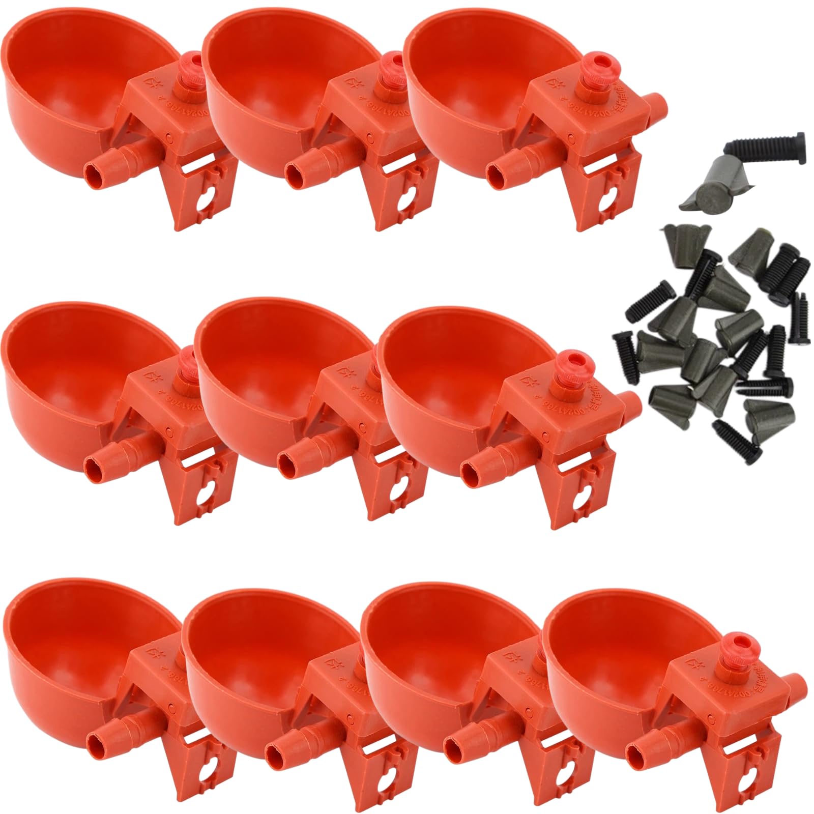 Heavy Duty Plastic Automatic Bird Drinker (10Pack), Red | T-Connection Automatic Chicken Drinker Kit, Water Cups for Hens, Ducks, Farm and Kennels