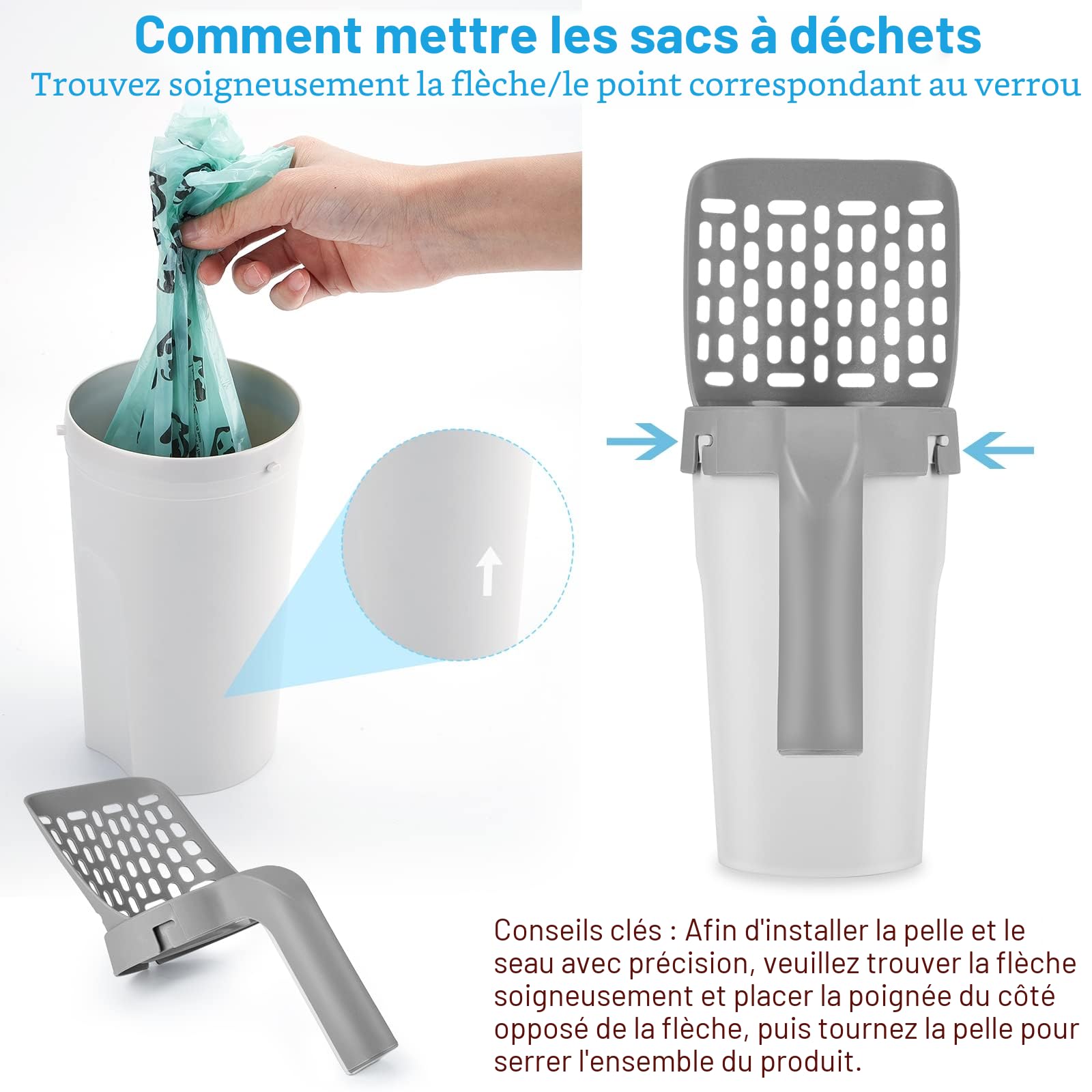 MYPIN Pelle à Litière pour Chat avec Support, Poubelle à Litière pour Chat avec 120 Sacs, Ramasse Crotte Chat de Grande Capacité