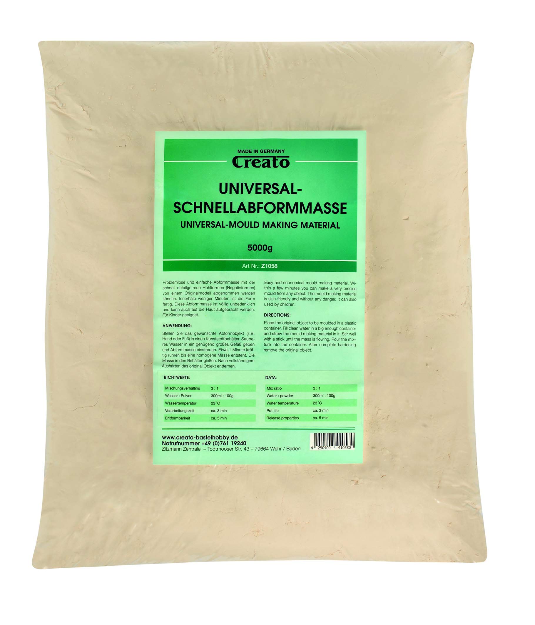 Creato Z1058 - Schnellabformmasse im Polybeutel, Alginat, Abformmasse, 5000g (1er Pack)