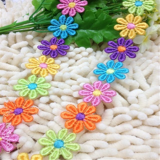 2 Yards Colourful Flower Lace Edge Trim Ribbon 2.5 cm Width Vintage Edging Trimmings Fabric Embroidered Applique Sewing Craft Wedding Bridal Dress Embellishment DIY Party Decor Clothes Embroidery