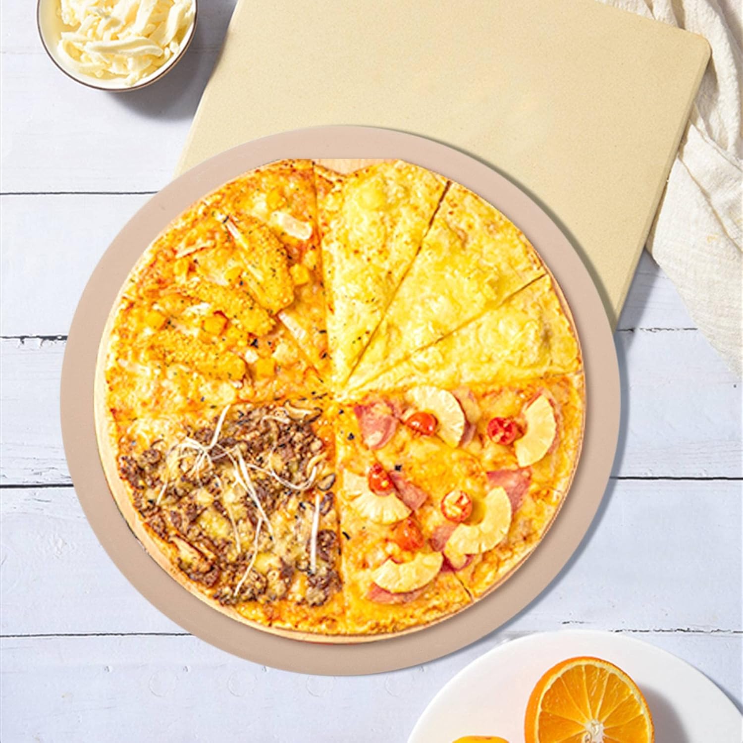 13 Inch Pizza Stone for Cooking Baking Grilling Pizza Tools for Oven and Bbq Grill Bakeware Bread Tray Kitchen Baking Slab, Beige