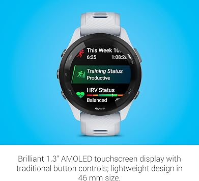 Garmin Forerunner 265 Running Smart Watch, Colorful AMOLED Display, Training Measures and Recovery Information, White Stone and Tide Blue