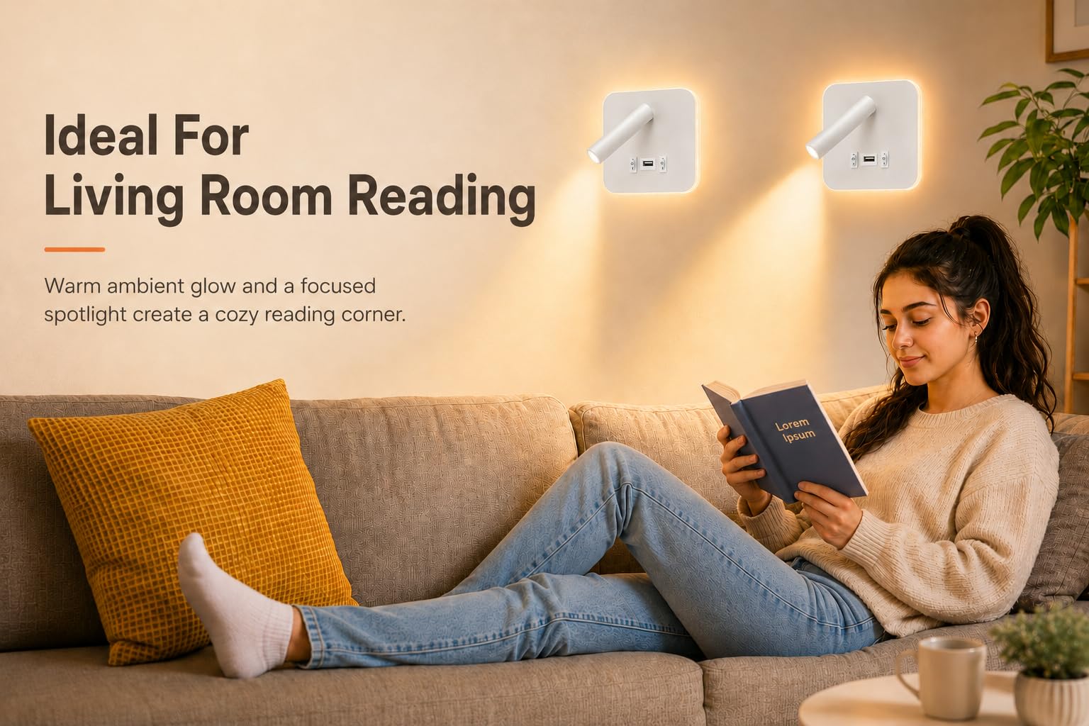 2Pcs Lámpara de Pared LED, Aplique de LED Luz de Lectura con Interruptor y puerto de carga USB,Luz de Lectura Junto a la Cama, Aplique de Pared Cabecera Ajustable Para Dormitorio Escaleras Salas