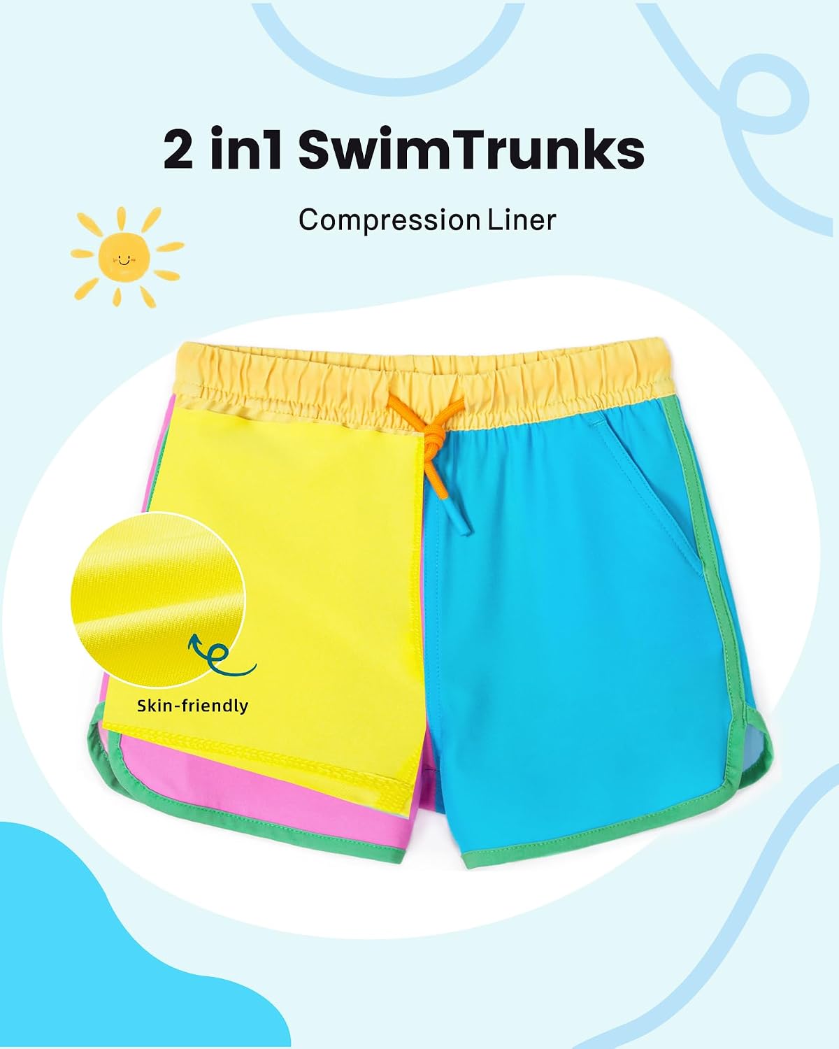 Boys Swim Trunks with Compression Liner Vintage Quick Dry Swim Shorts Bathing Suit Toddler Boys Swimsuit with Pockets