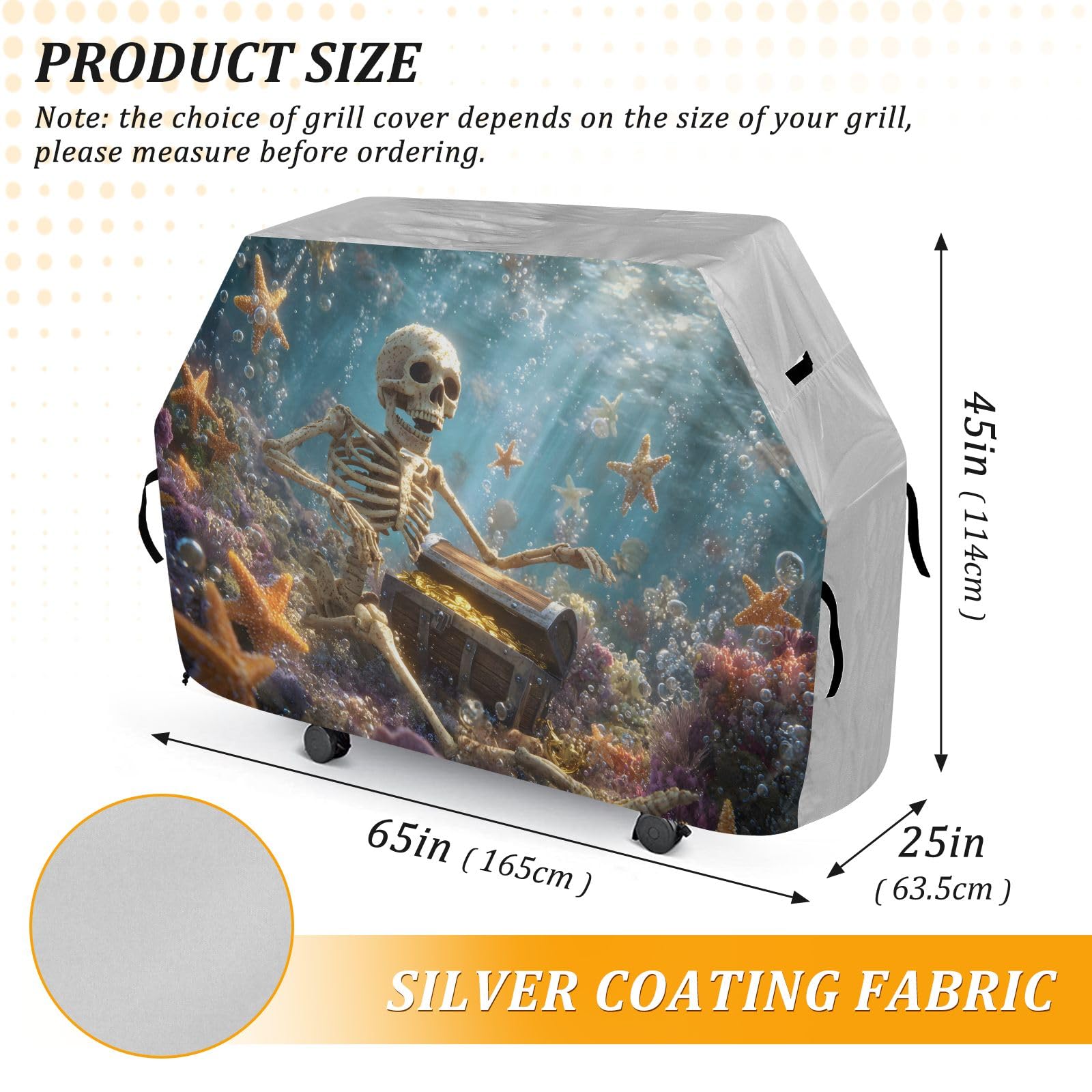 Copertura per barbecue di alta qualità, impermeabile, resistente allo sbiadimento, resistente, adatta per griglie fino a 63 cm, motivo: teschio felice e stella marina