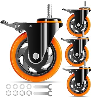 4 Inch Caster Wheels 3/8"-16x1 Threaded Stem Casters Set of 4 Heavy Duty