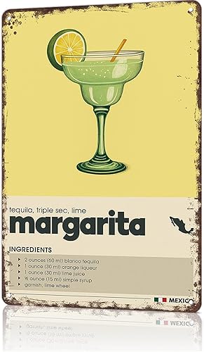 Cartel de metal vintage divertido de Margarita Cocktail Poster Poster Wall Art para el hogar, sala de estar, oficina, bar, decoración de 8 x 12