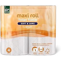 by Amazon – Carta igienica (maxi rotolo), 2 veli, trapuntata, morbida e delicata, 4 rotoli (1 confezione da 4), 500 strappi per rotolo, certificata FSC