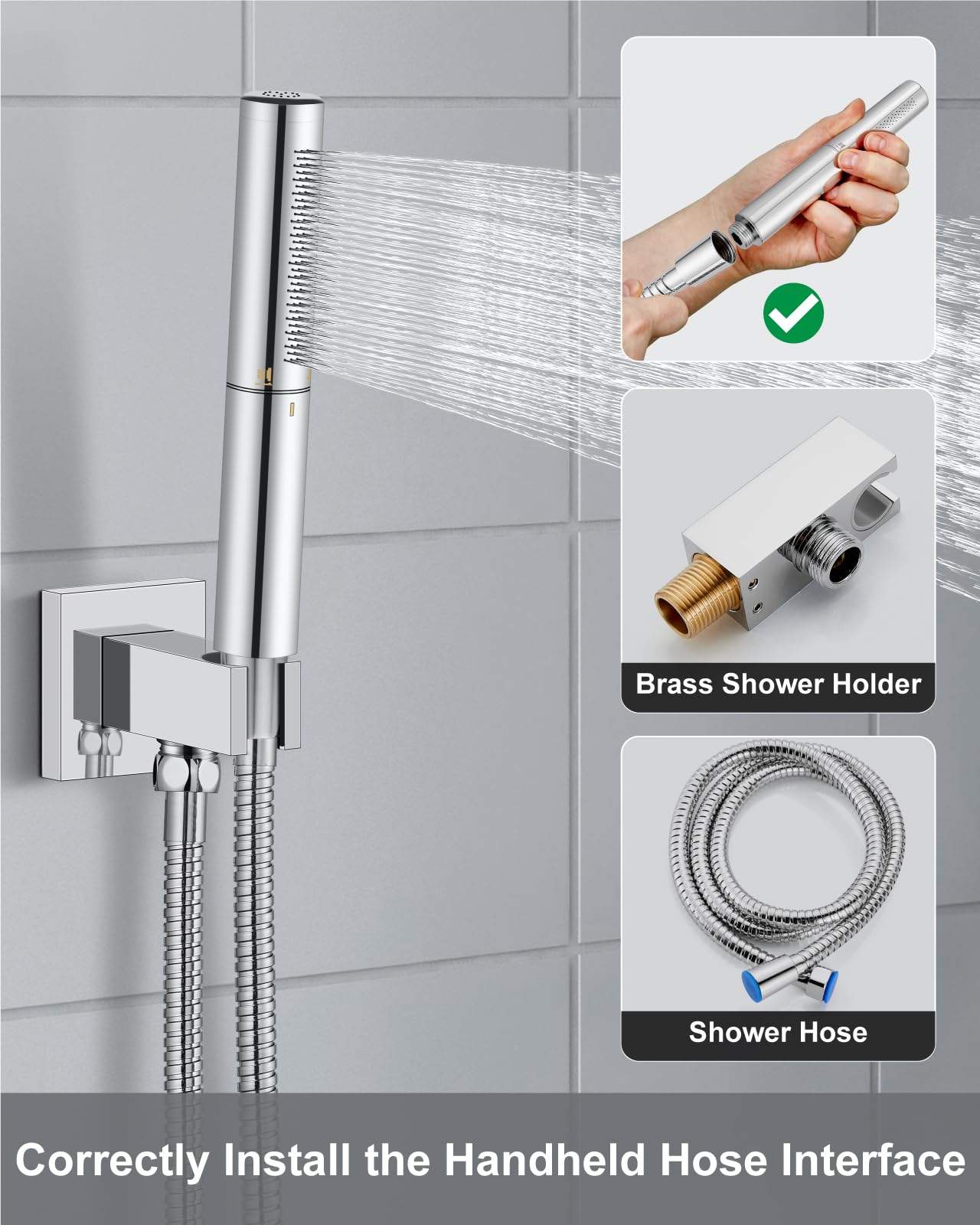 Systemy prysznicowe Bateria wannowa i prysznicowa Combo Polish Chrome 25 cm montaż ścienny deszczownica głowica prysznicowa z prysznicem ręcznym 2 w 1 i wylewką do wanny wodospadowej gruboziarnisty