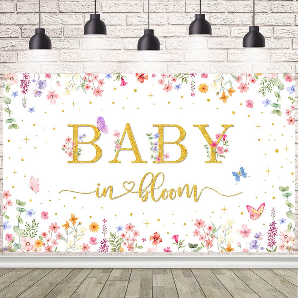 AIBIIN Baby in Bloom Backdrop for Girl Wildflower Baby in Bloom Baby Shower Decorations Banner Pink Floral Photography Background Cake Table Decor