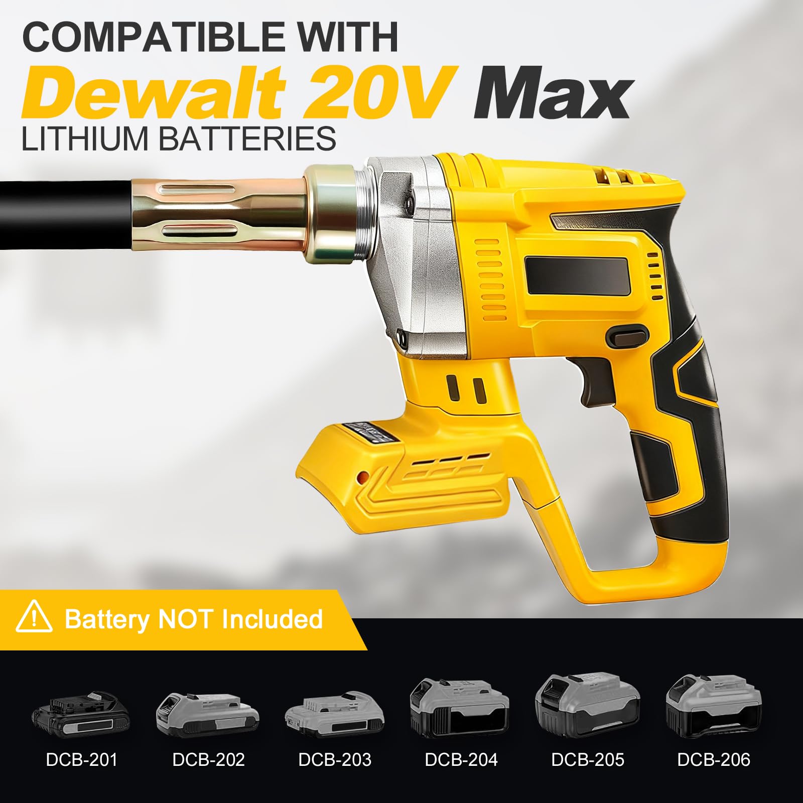 Vibratore per calcestruzzo senza fili compatibile con batteria Dewalt da 20 V (senza batteria), strumento vibrante elettrico senza spazzole da 600 W con asta flessibile da 1,2 m, per rimuovere