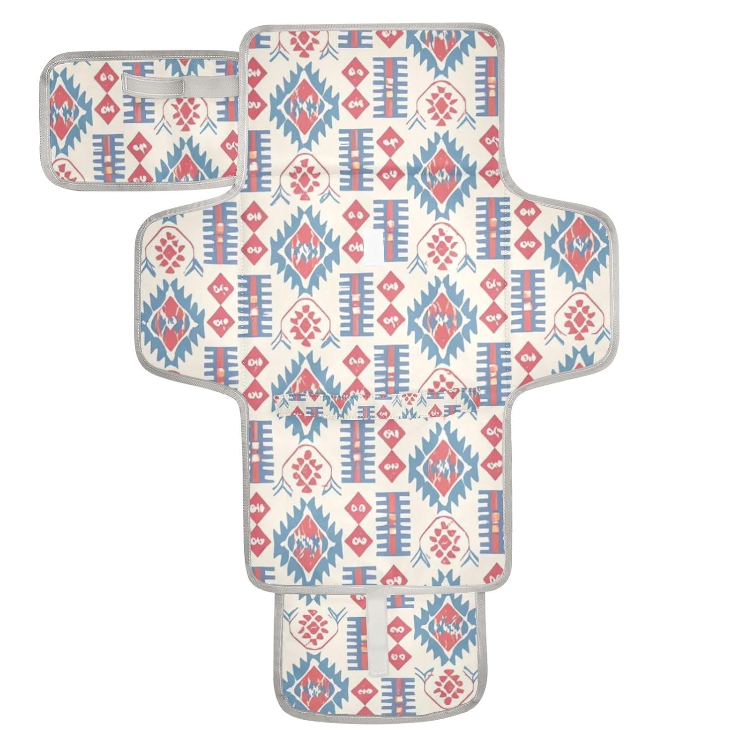 Boho Red and Blue Vintage Texture Reusable Changing Table pad with Tissue Pocket Changing Pads for Changing Table with Built-in Pillow cambiadores de pa?ales para Bebes