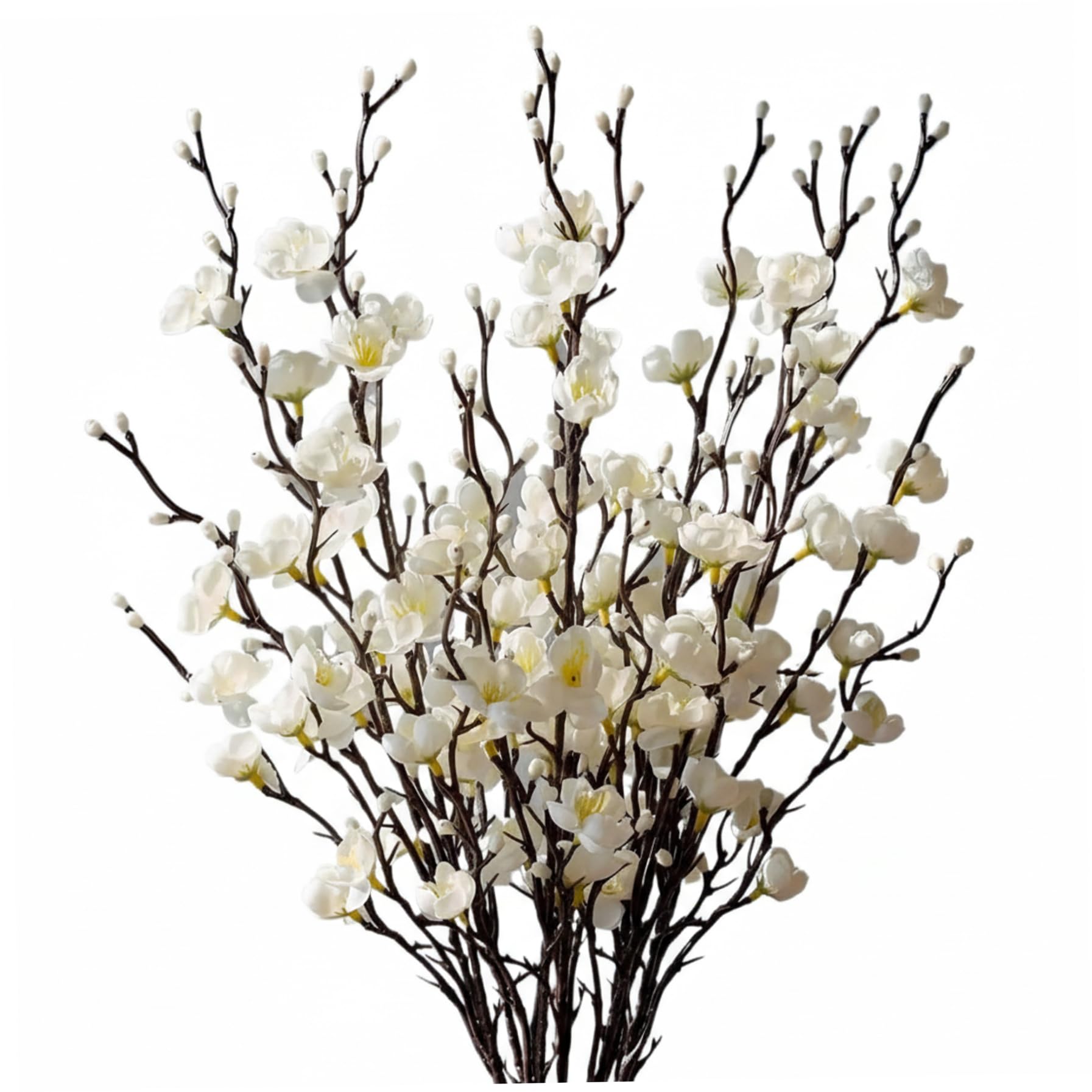 Monetais White Plum Blossom Branches, 12 Pack Artificial Flowers With Long Stems For Home Office Wedding Decor, Realistic Plastic Silk Flowers, 21.7 Inch Plum Blossom Branches