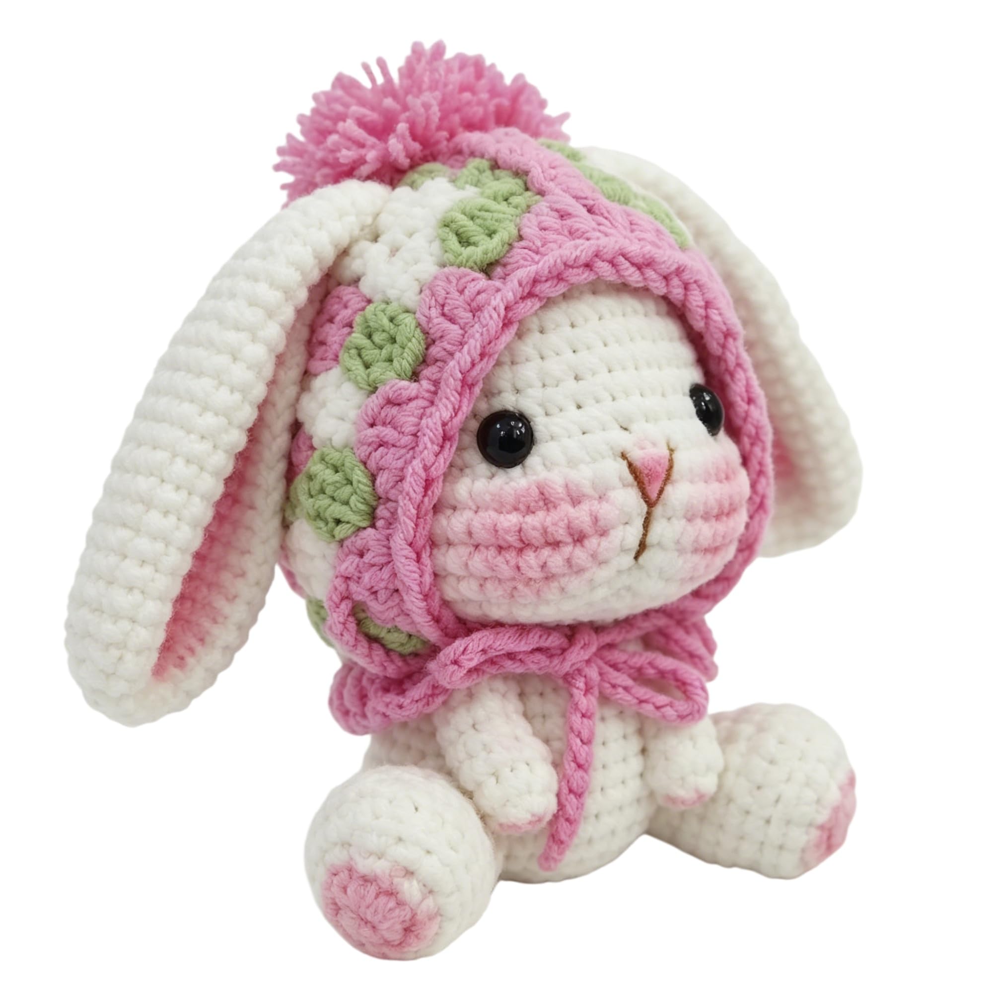 Huolimxun Handmade Crochet Peach Blossom Bunny Keychain, Cute Knitted Rabbit Bag Charm, Handwoven Amigurumi Pendant Gift