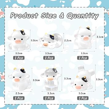 6pcs Mini Cow Figurines Tiny Resin Luminous Animals Mini Resin Figures Little Plastic Animals Miniature Animal for Garden Landscape Home Car Dash Decor Party Cake Headbands DIY (transparent color)