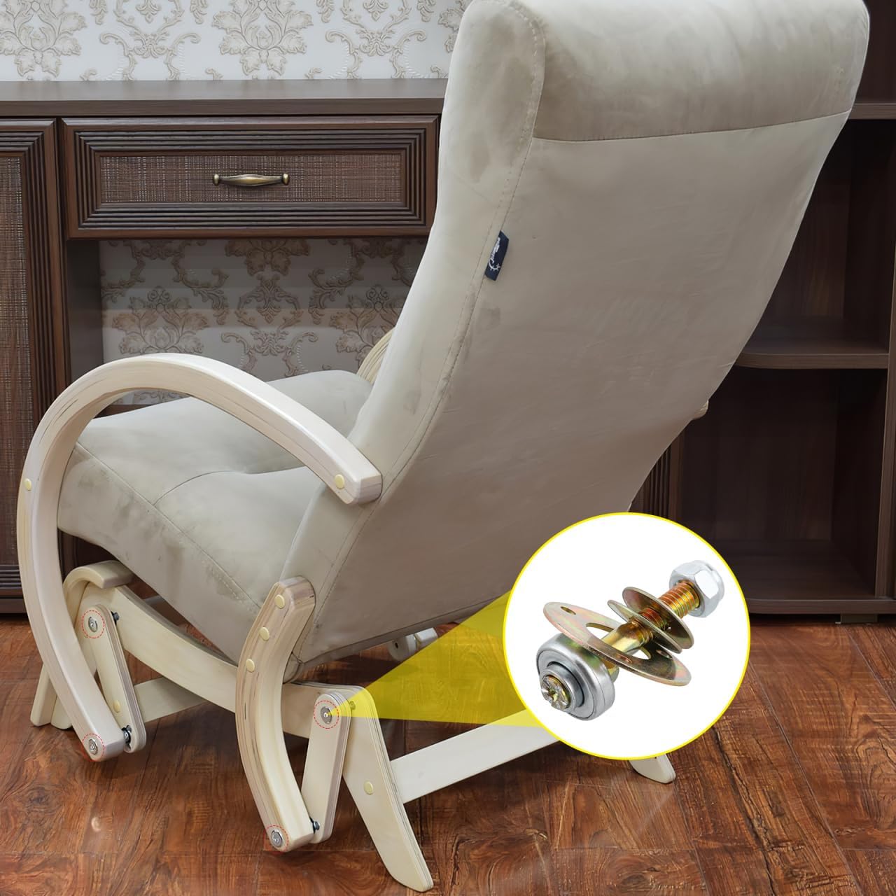 Yardwe Furniture Rocking Chair Bearings 4Pcs Alloy Replacement Parts 2.16X1.57X1.57 Inch Smooth Operating Glider Chair Hardware Connecting Fittings