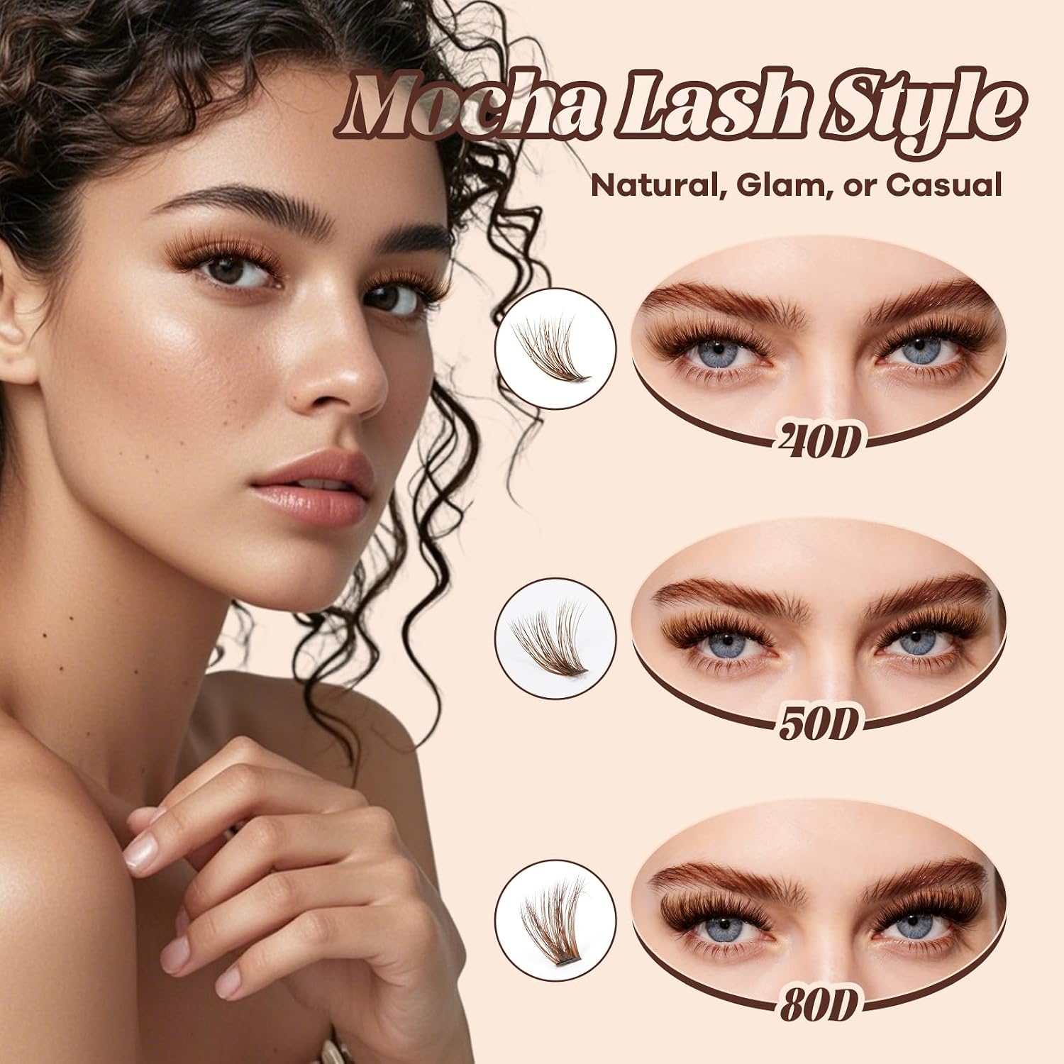 B&Q Mocha Brown Lash Clusters Kit | 280 Pcs Brown Wispy & Natural Eyelash Clusters for Beginner DIY, Complete Lash Extension Kit with Bond and Seal, Fake Eyelashes for Natural Look（40D+50D 9-16mm)
