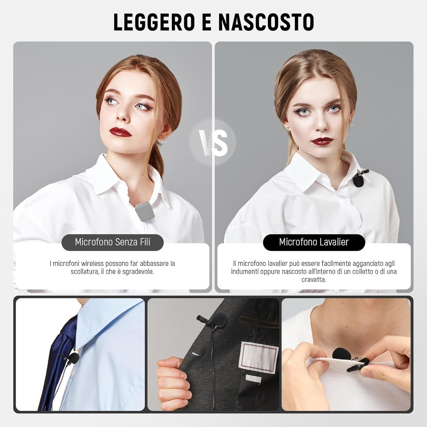 NEEWER Confezione da 2 microfoni Lavalier da bavero Compatibile con DJI Rode Wireless GO II Wireless Pro microfono wireless, 3,5 mm TRS omnidirezionale a condensatore cablato con clip per YouTube Live