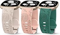 Vista 14 de Minyee Paquete de 3 correas grabadas florales compatibles con Fitbit Versa 4/Versa 3/Sense 2/Sense Band para mujer, lindo diseño de flores de diente