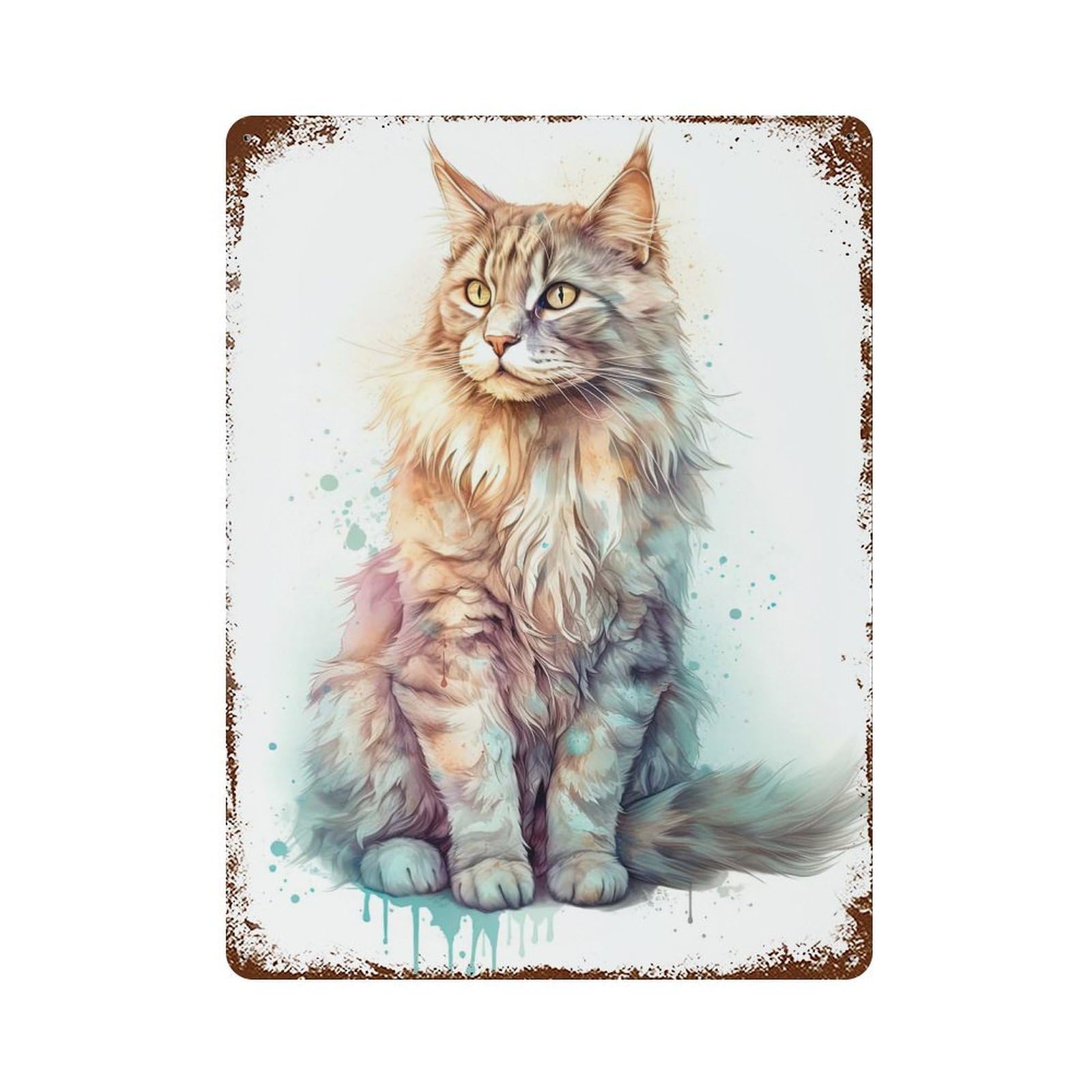 Norwegian Forest Cat Art 15.7"x11.8" Rustic Tin Plaque, Novelty Wall Decor for Bistro, Counter And Cafe Decor