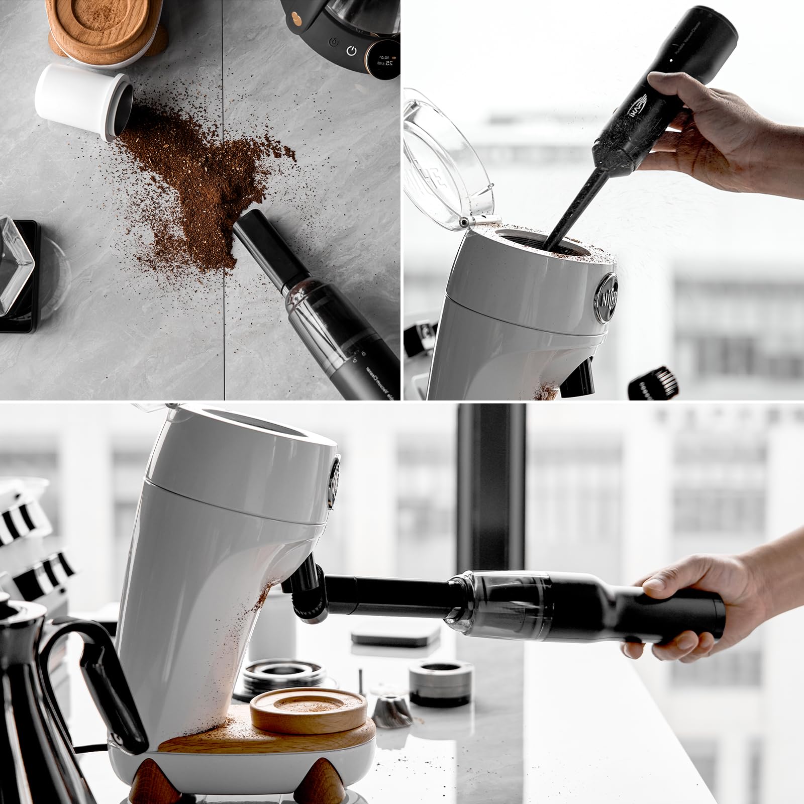 IKAPE Aspirapolvere senza fili per caffè - Aspirapolvere portatile con filtro HEPA, ricaricabile tramite USB-C, 2 livelli di aspirazione, mini aspirapolvere per bar, auto, scrivania e cucina
