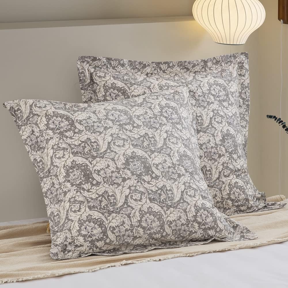 DAUAOTO Cotton Euro Shams Square Pillow Cushion Cover 2 Pieces Set 26"x26" Pillowcases Gray Paisley Floral Pattern