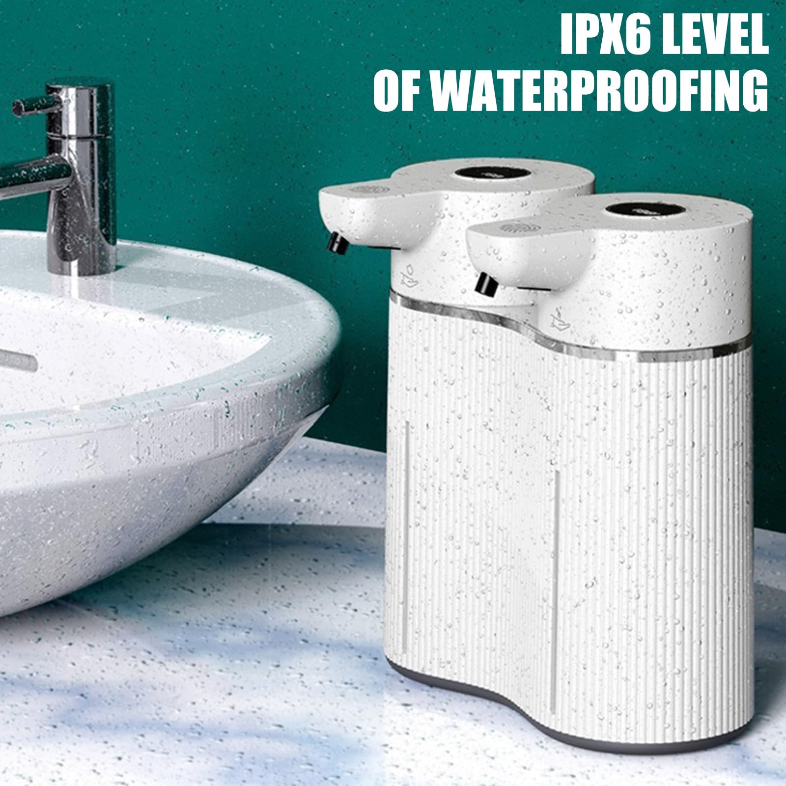 Dispensador de jabón operado por transductor Dispensador de jabón líquido y Espuma 2 en 1 27 oz con batería para encimera de Lavabo de baño Compartimento Doble