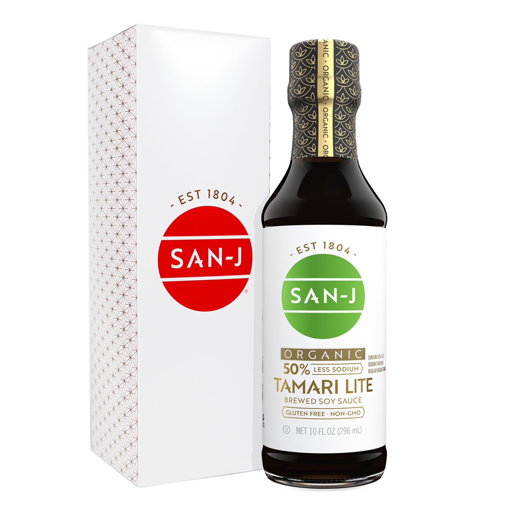San-J - Organic Gluten Free Tamari Soy Sauce with 50% Less Sodium - Made with 100% Whole Soy - Specially Brewed - 10 oz. Bottle