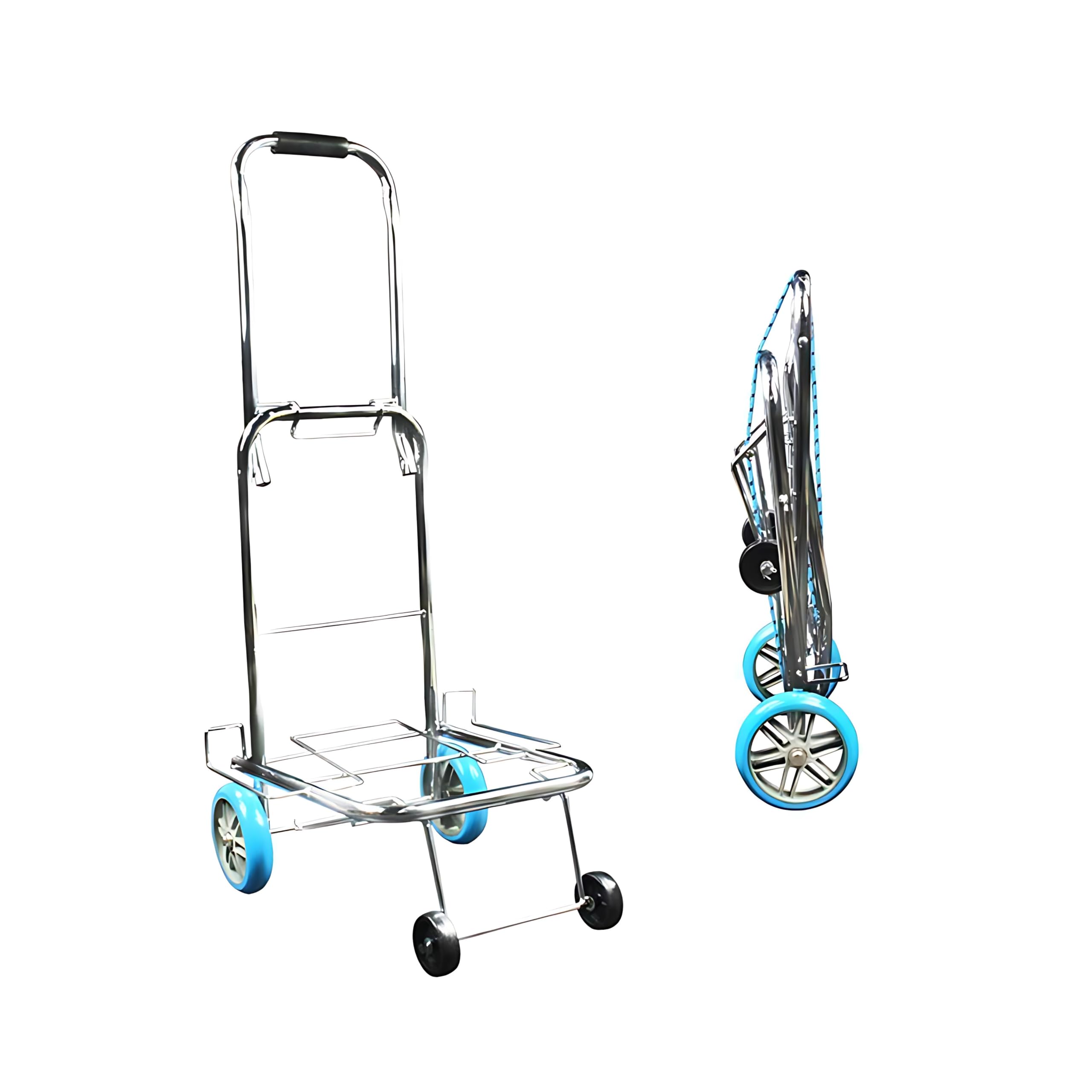 DHAVAL Heavy-Duty Foldable Luggage Cart Trolley with 4 PU Wheels | Stainless Steel Hand Truck for Travel, Shopping, Office | 200Kg Capacity | Portable & Space-Saving Design