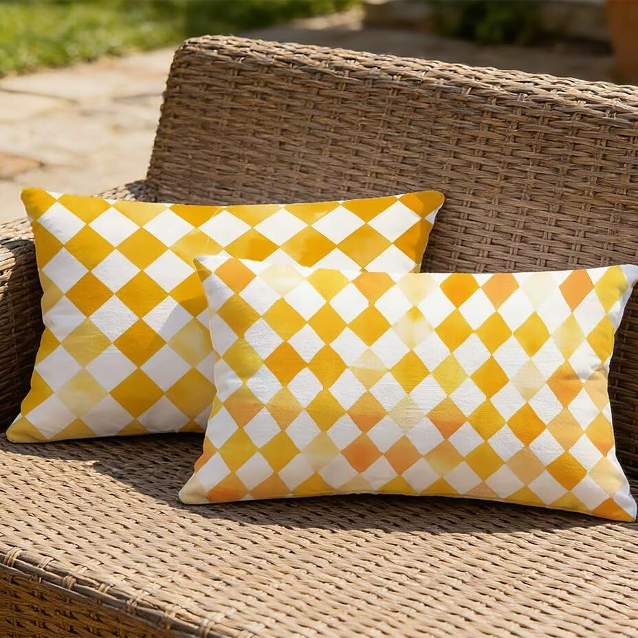 Housses de coussin de jardin texture lin 70x90cm imperméables et raffinées jaune