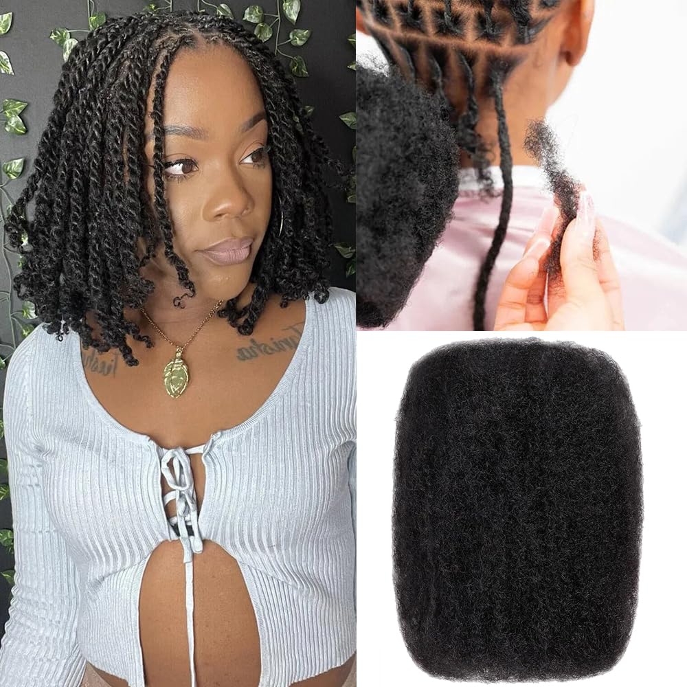 Afro Kinkys Bulk Human Hair For Dreadlock Extensions Repair Locs Mini Twist Braiding Hair Afro Kinky Curly Human Hair For Locs Extensions 14 Inch 50g