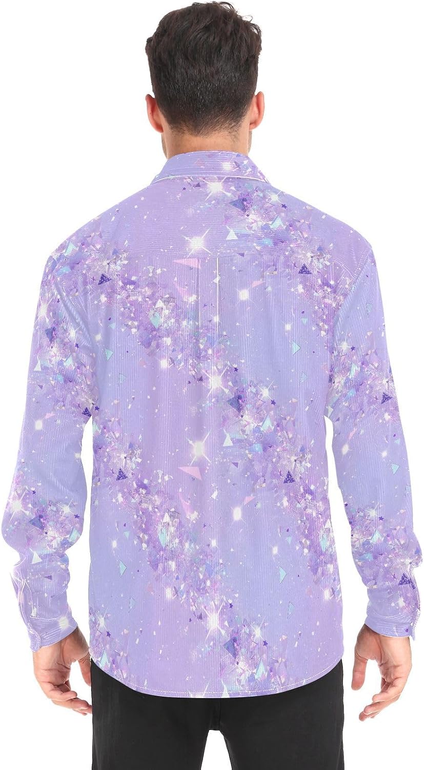 Purple Glitter Texture Background Womens Men's Regular-Fit Rugby Shirts Party Long Sleeve Business Work Tops