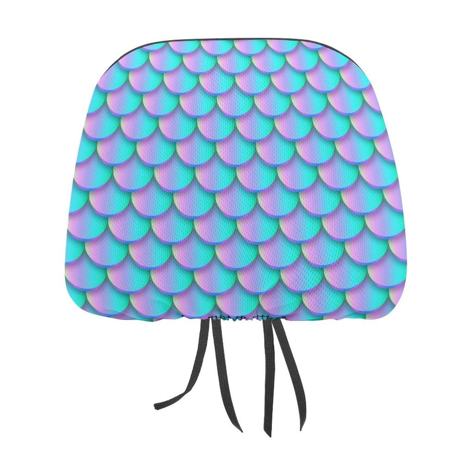 FJQWKLF Fish Scale Texture Blue Car Head Rest Covers, Novelty Print, Universal Decorative Covers, 2 Pack Headrest Covers