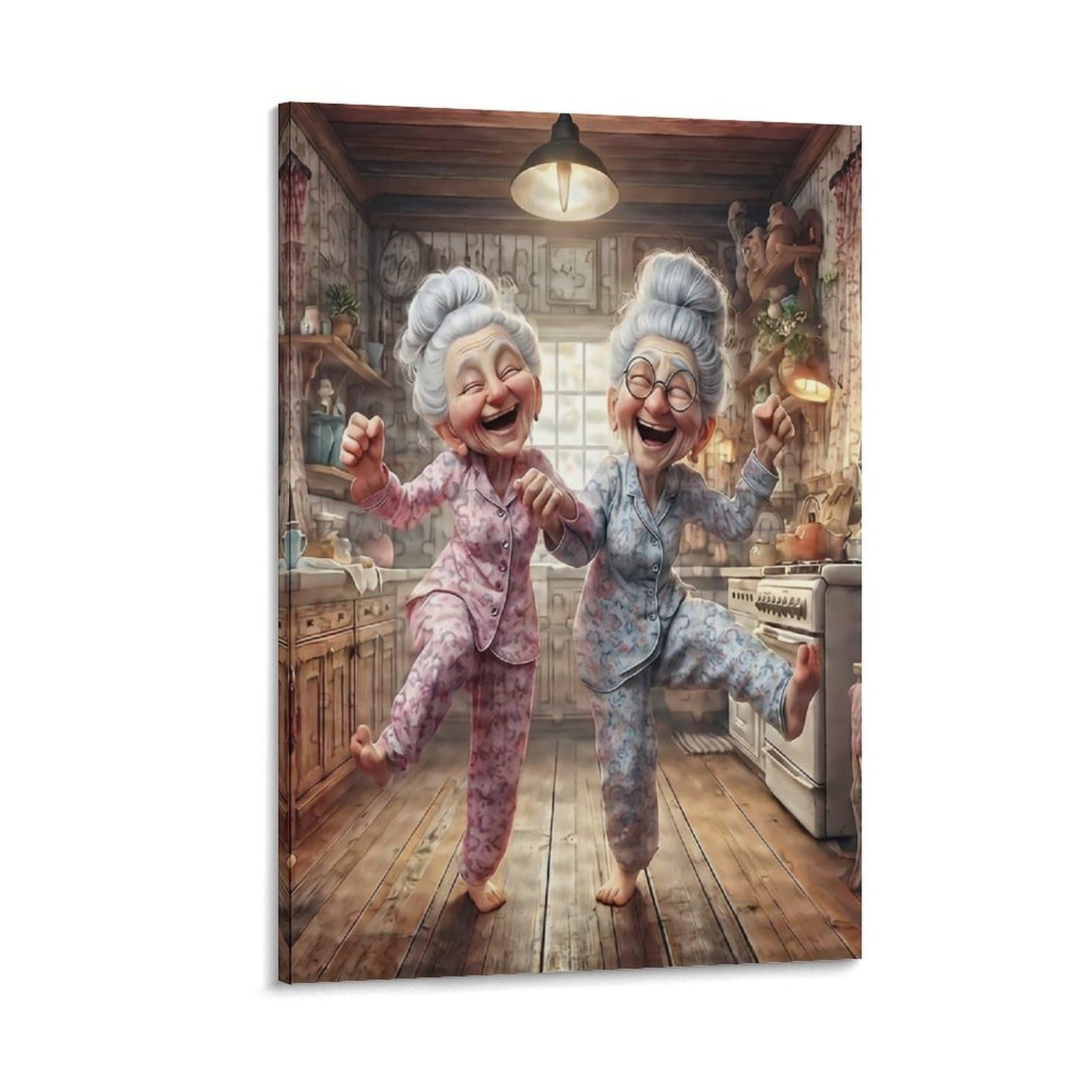 DHBANEIOK Elderly Women Dancing Wall Decor Poster Giclee Canvas Prints Modern Wall Art Picture Wall Hanging for Office Gym Living Room Decor 20x30inch(50x75cm)
