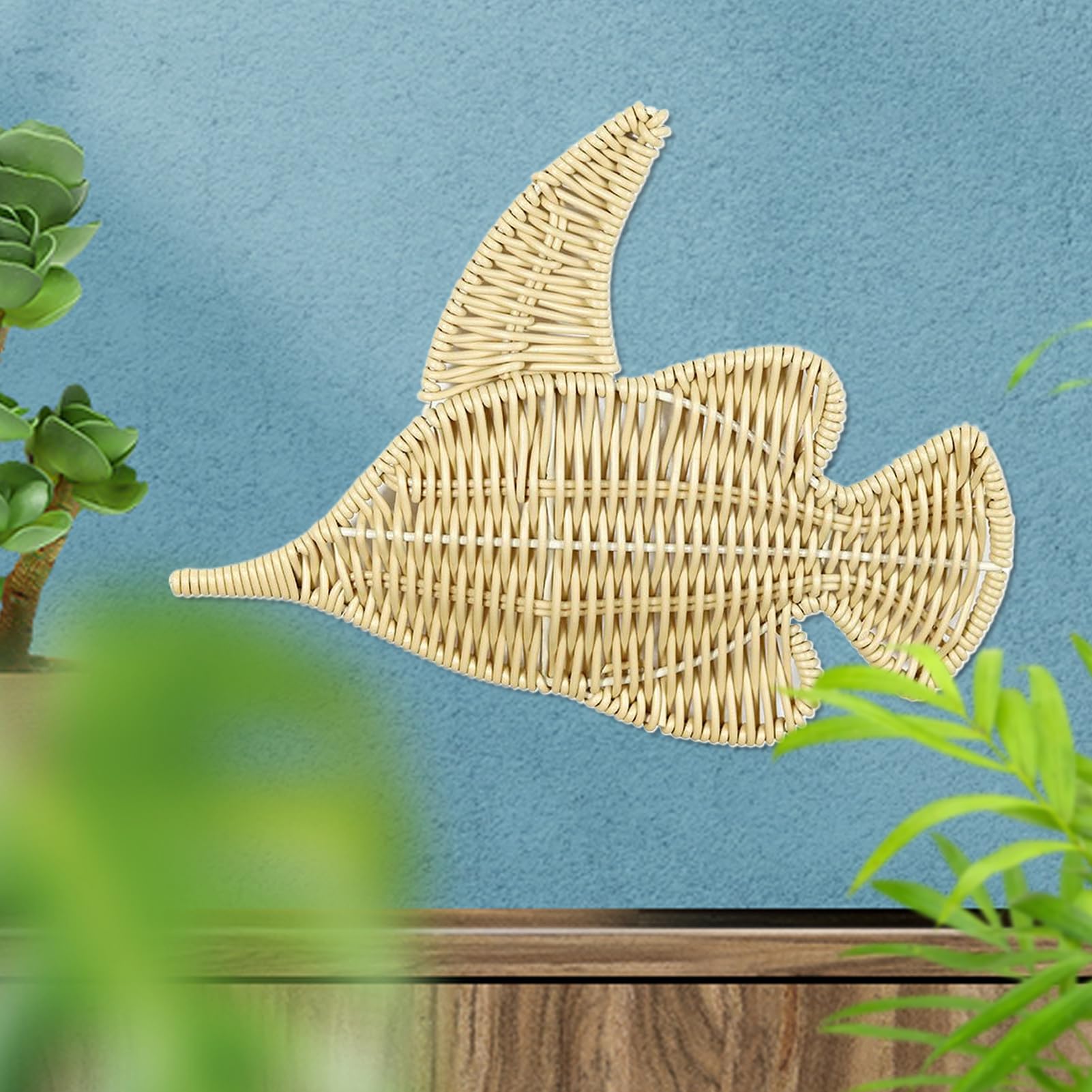 Cuelgue de Pescado de Ratán, Arte de Pared Rústico de Mimbre, Decoración Náutica para el Hogar, Estatua de Pared Liviana para Decoración de Sala de Estar y Baño, Uso para Regalos de Boda y Fiesta de