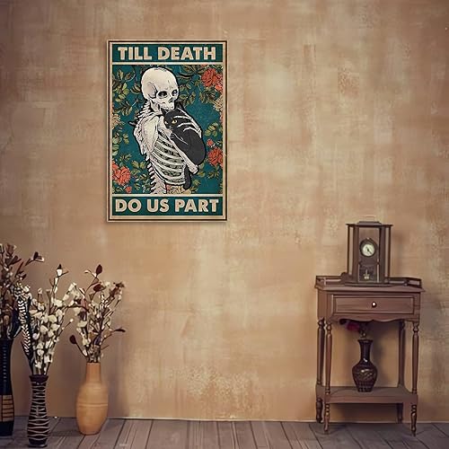 Miniatura 5 de HAYOY Póster de calavera de pared de flores y gato negro, para estética de habitación, póster de lienzo e impresión, póster de habitación para