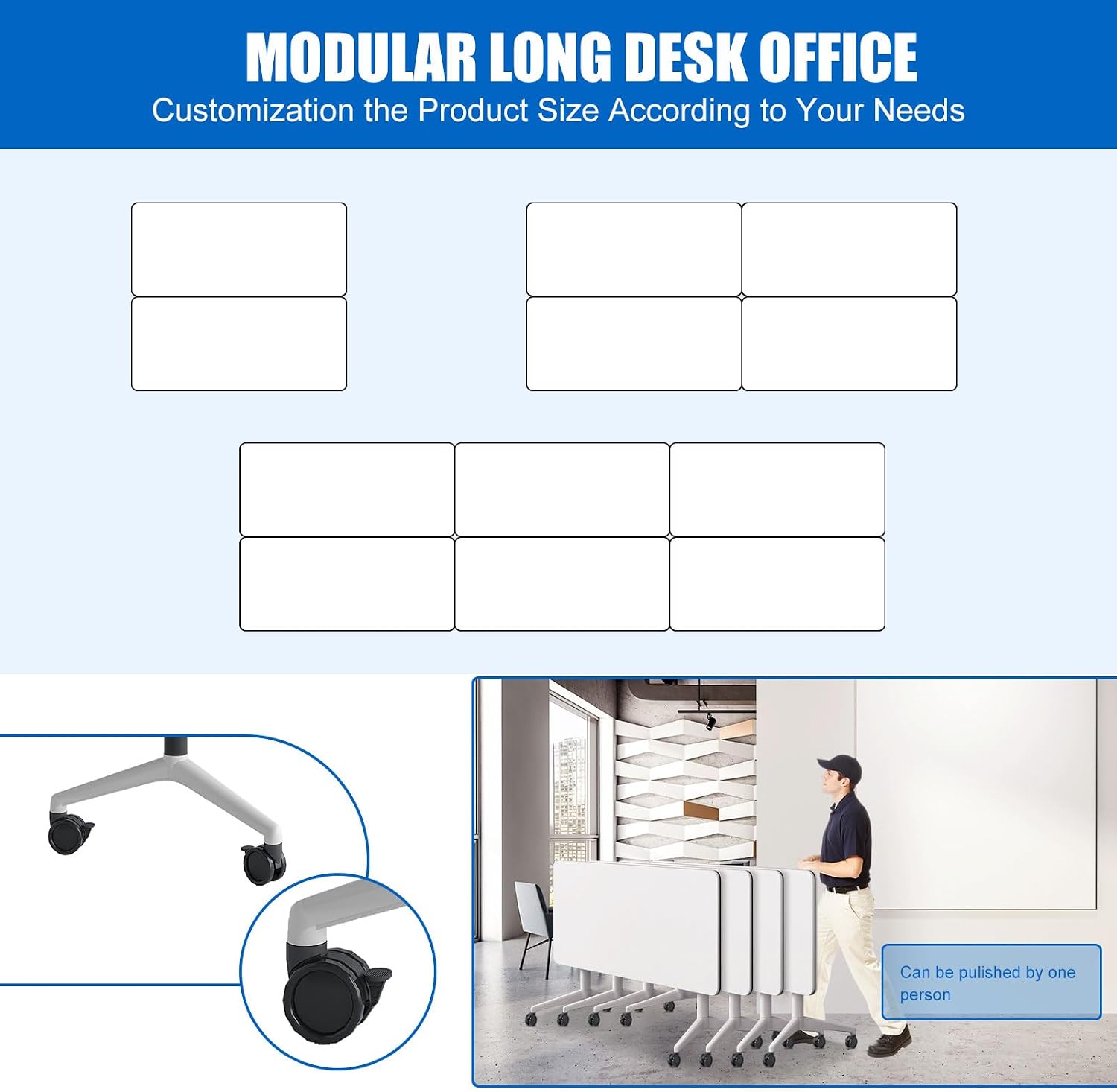 Folding Conference Tables with Wheels,Large Office Conference Room Table for 16 Person,Modern White Seminar Desk for Workstations,Schools,Meeting and Training Rooms (2PCS, 70IN)