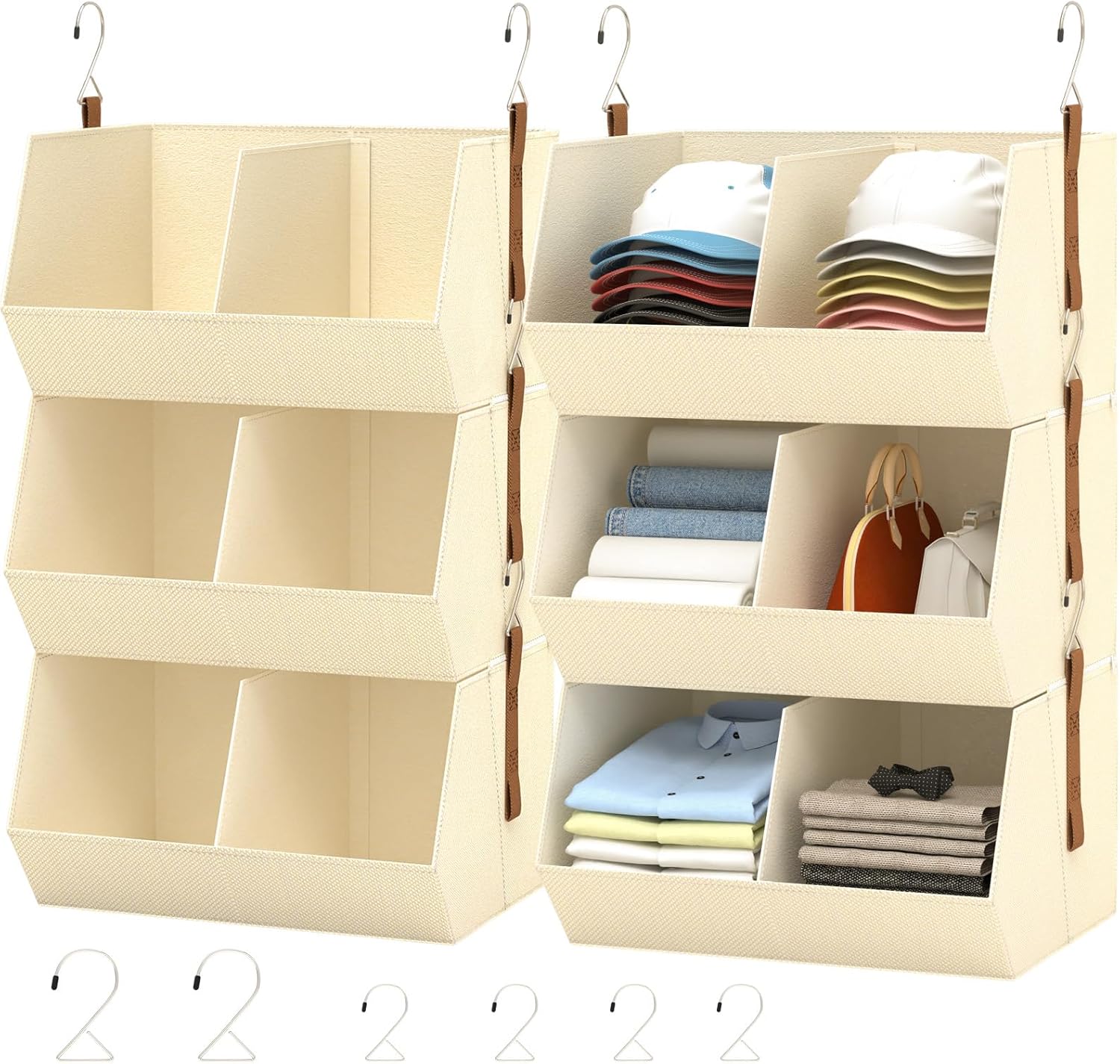 Hanging Closet Organizer, Closet Organizers and Storage, Hanging Closet Organizer Extra Large - Fabric Closet Hanging Organizer for Home, Dorm, Rv,Handbags, Underwear, Sock. Beige - 2 Pack
