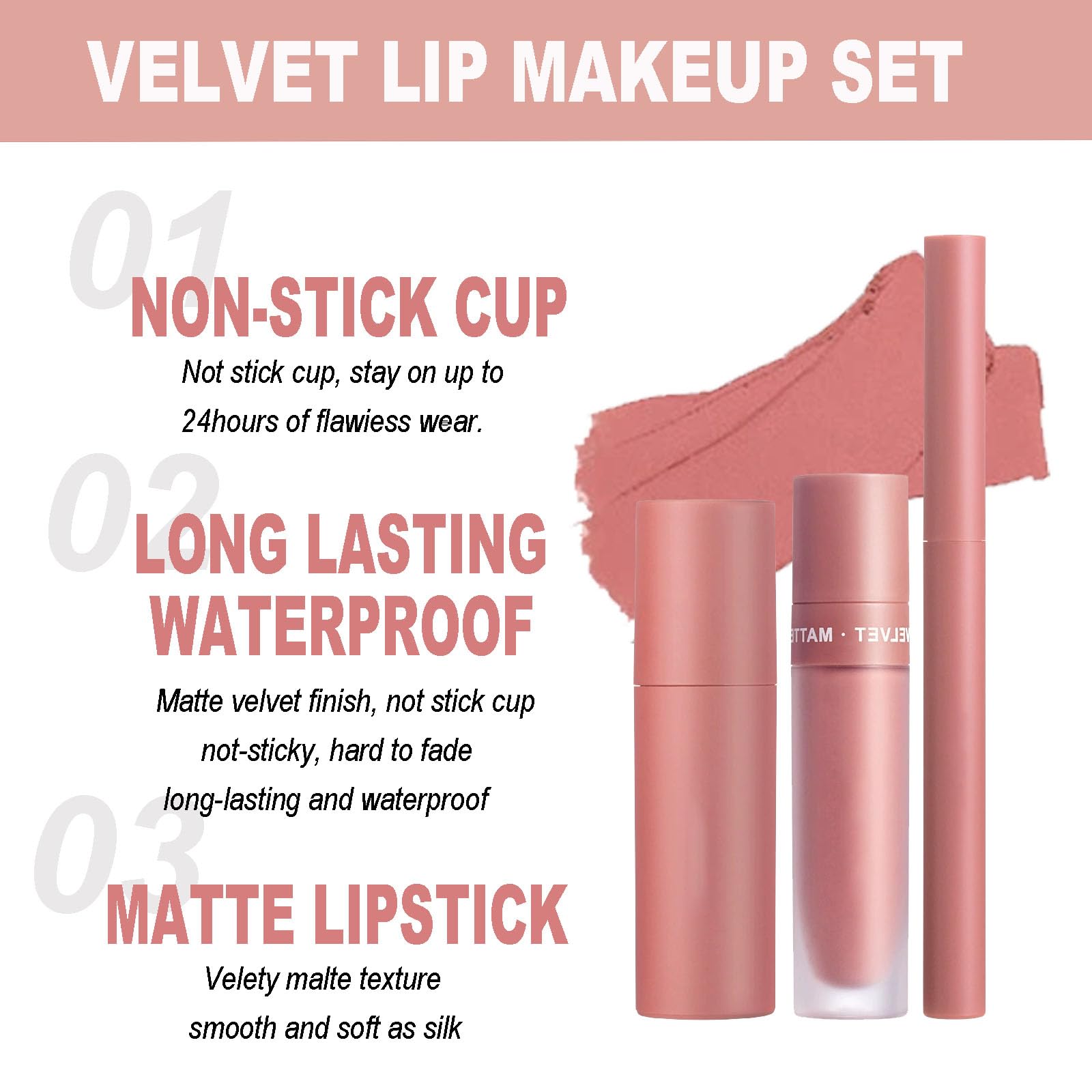 Matte Liquid Lipstick Lip Liner Set,Nude Lip Gloss & Lipstick & Lip Liner Long Lasting Velvety Lip Gloss Makeup Set,Matte Lip Balm Lip Filler Waterproof Make Up Lip Set for Women - Image 2