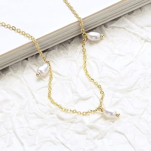 Miniatura 4 de Pearl Necklace for Women 14K Gold Plated Sterling Silver Dainty Pearl Choker Handmade Charm Necklaces Jewelry Gifts for Her (16+2 inch)