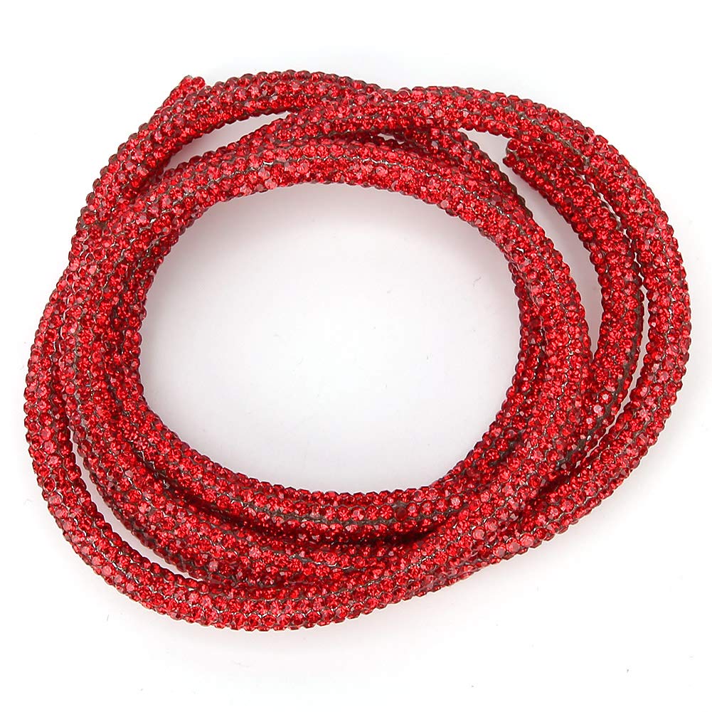 Jeanoko Rhinestones Tube Rope Water Drill Beautiful Bright Resin Glitter Rhinestones Rope Crystal Rhinestone Glitter Rope Colored Rhinestone for Clothing(red)