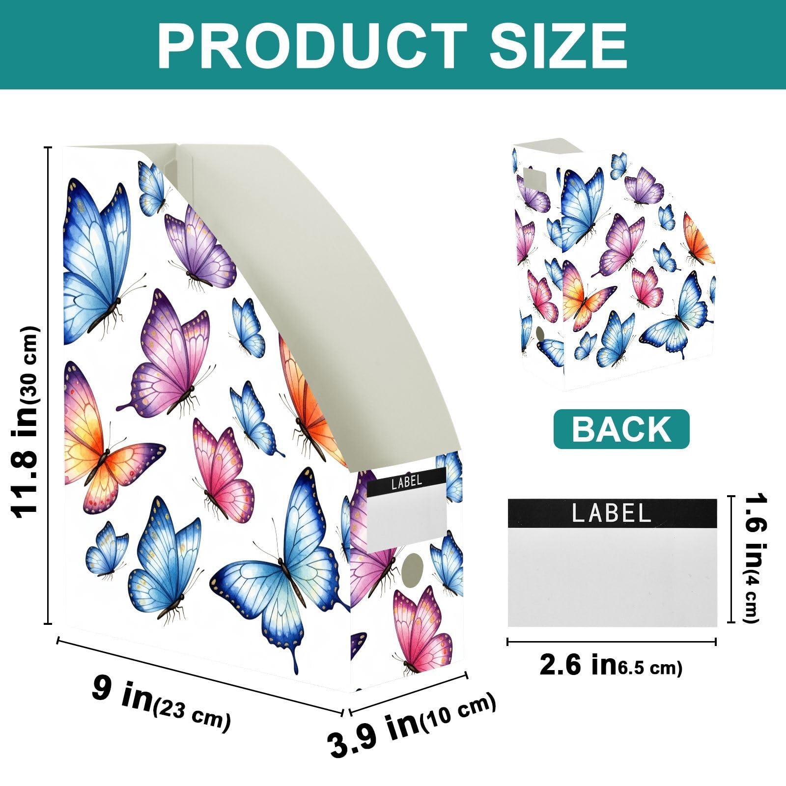 Porte-revues blanc avec fenêtre pour étiquettes Motif papillon aquarelle
