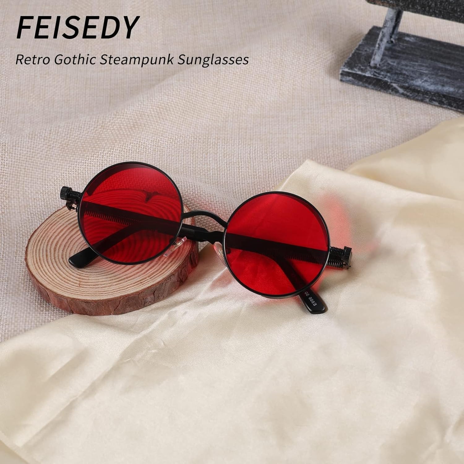 FEISEDY Retro Gothic Steampunk Sunglasses Round Metal Frame Punk Circle Inspired Shade Men B1857 - Image 7