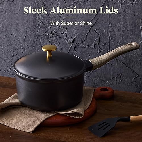 Miniatura 8 de Juego de 21 ollas y sartenes con tapa de aluminio, juegos de utensilios de cocina antiadherentes de cerámica Ti, juego de cocina de inducción con