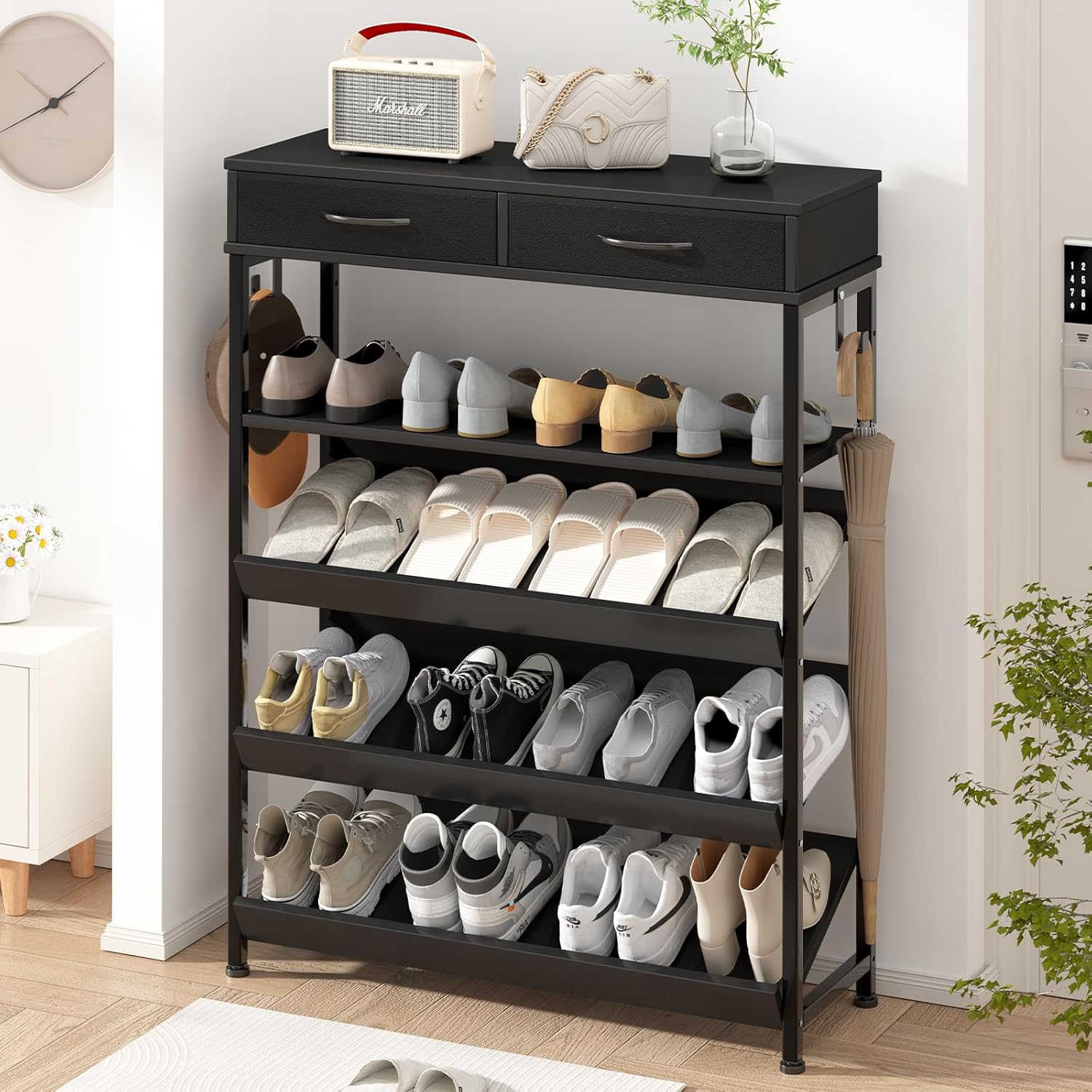 新品 新色】【鏡タイプ】下駄箱 5段 シューズラック 玄関収納 ひとり