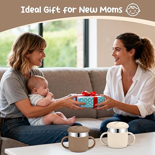 Miniatura 7 de Vasos de acero inoxidable para niños pequeños, 7.4 onzas a prueba de derrames, almacenamiento de alimentos para bebés, 3 en 1, taza de aperitivos y