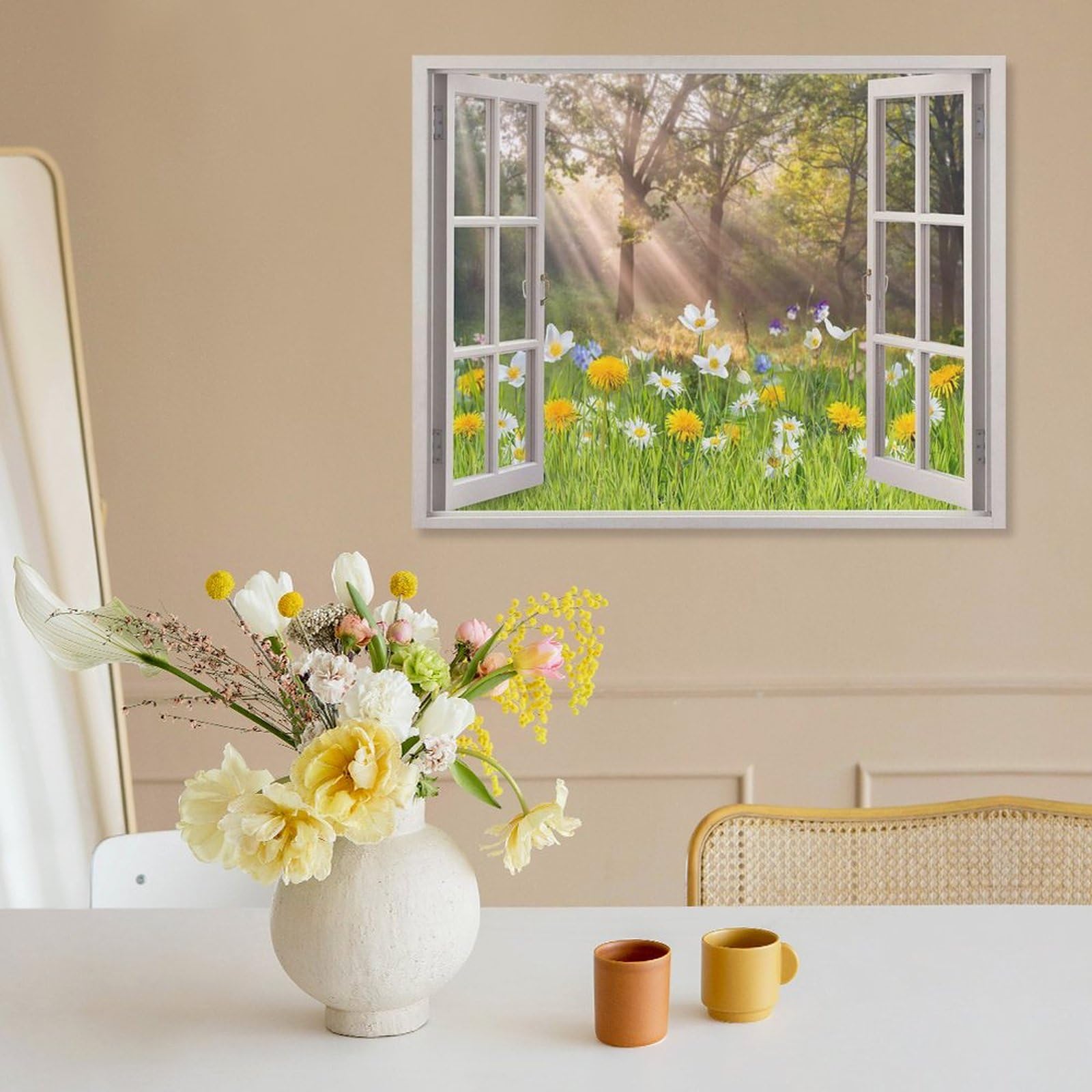 Amazon.co.jp: 絵画 窓の外の野の花畑の森インテリア 絵画 静かな庭園