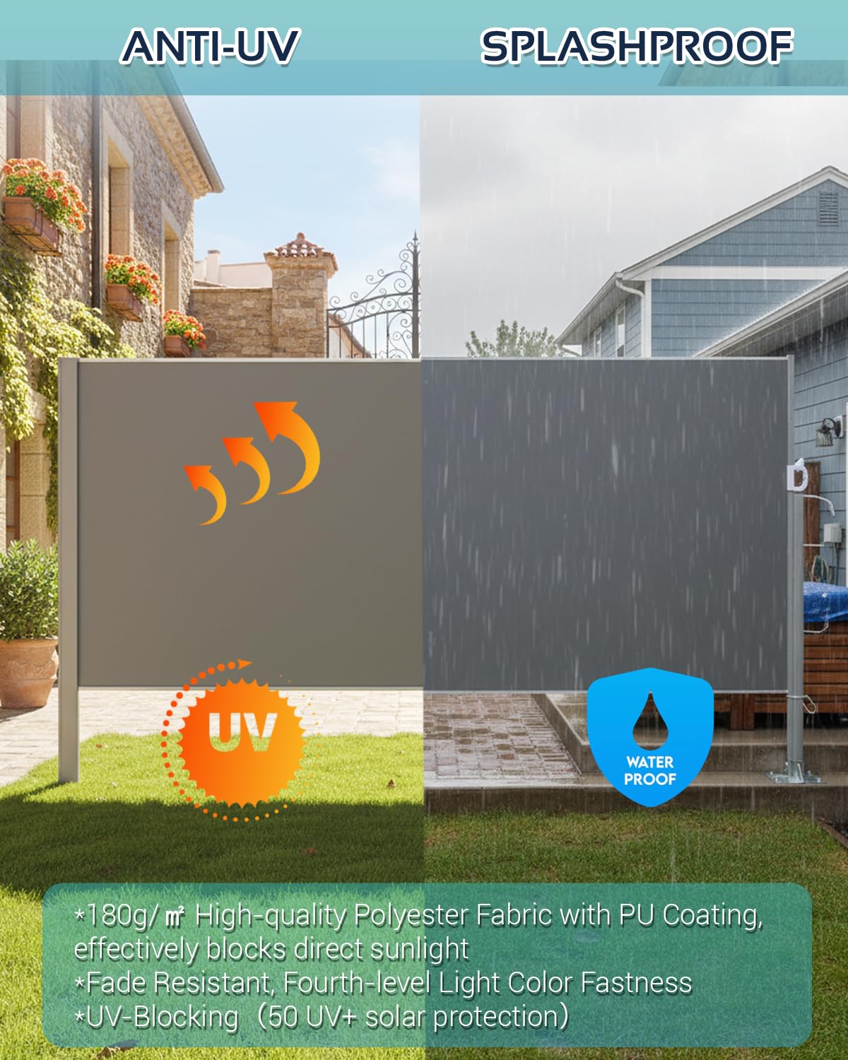 UNIONLINE Seitenmarkise Ausziehbar 350x180cm, Sichtschutz | Sonnenschutz Markise, wasserdichter Faltbarer Sichtschutz für Garten Balkon & Terrasse, Dunkelgrau