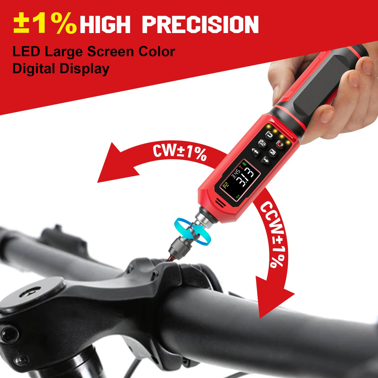 SUERCUP Cacciavite dinamometrico Digitale Set ±1% Precisione 0.15-10Nm con allarme LED, buzzer, vibrazione, 9 modalità preset e memorizzazione dati, utilizzato per bicicletta,e Moto