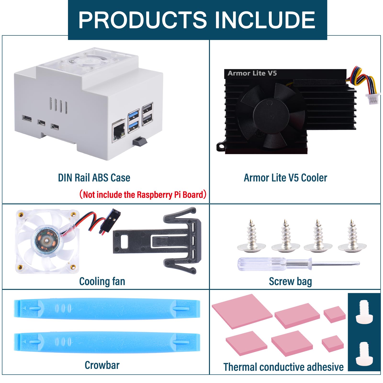 GeeekPi Raspberry Pi 5, alloggiamento DIN Rail ABS con Armor Lite V5 Active Cooler Cooling Fan per Raspberry Pi 5, scatola modulare per pannelli elettrici